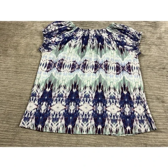 Axcess Top Womens XL Multicolor Boho Shortsleeve Polyester Smocked Sleeve Casual - Picture 6 of 11